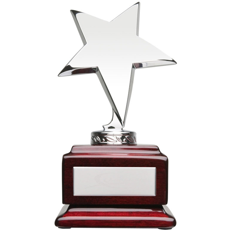 Silver Star Award on Square Mahogany Base