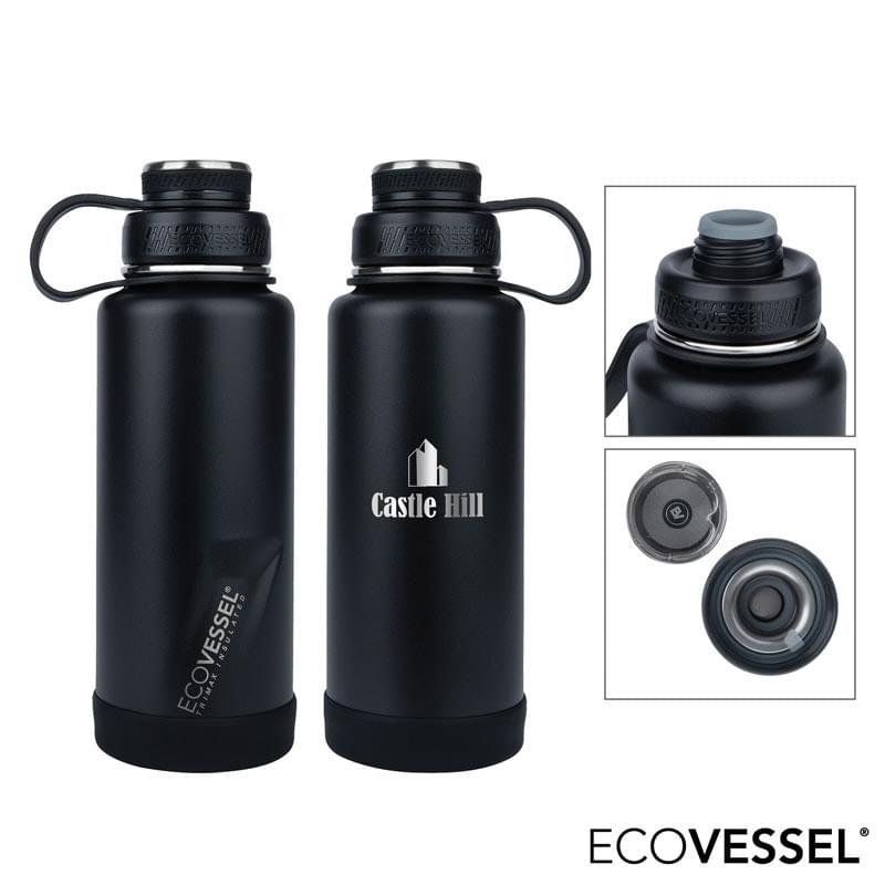EcoVessel - THE BOULDER - Insulated Water Bottle w/ Double Lid & Strainer -  32 oz