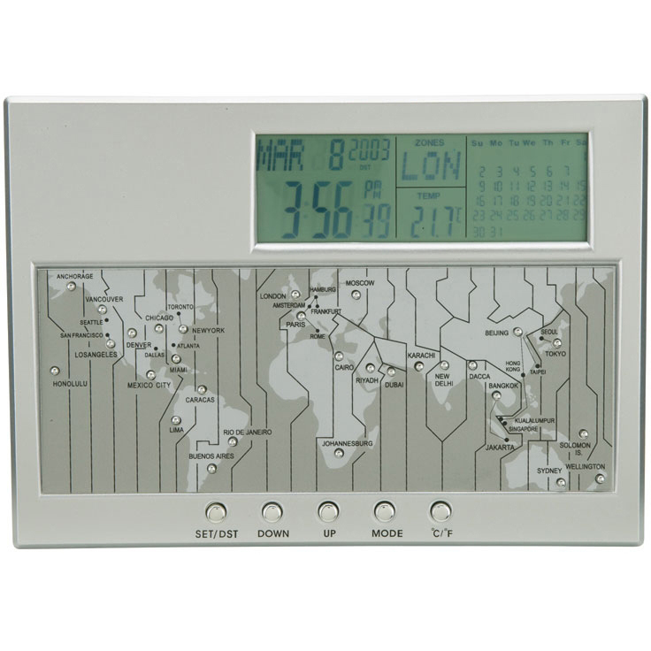 World Time Clock, Calendar & Thermometer