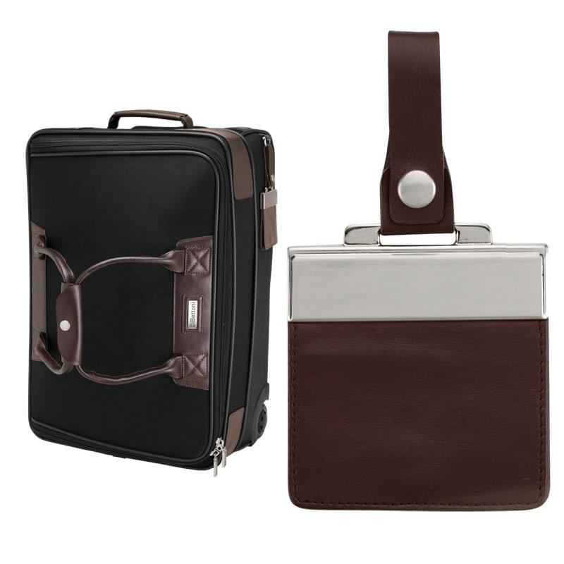 Brown Leather/Black Twill Nylon Trolley Bag