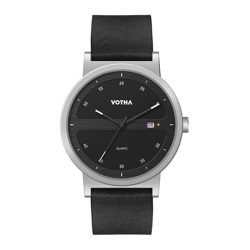 40MM METAL MATTE SILVER CASE, 3 HAND MVMT, BLACK DIAL, DTE DISPLAY, LEATHER STRAP, FLAT MINERAL CRYS