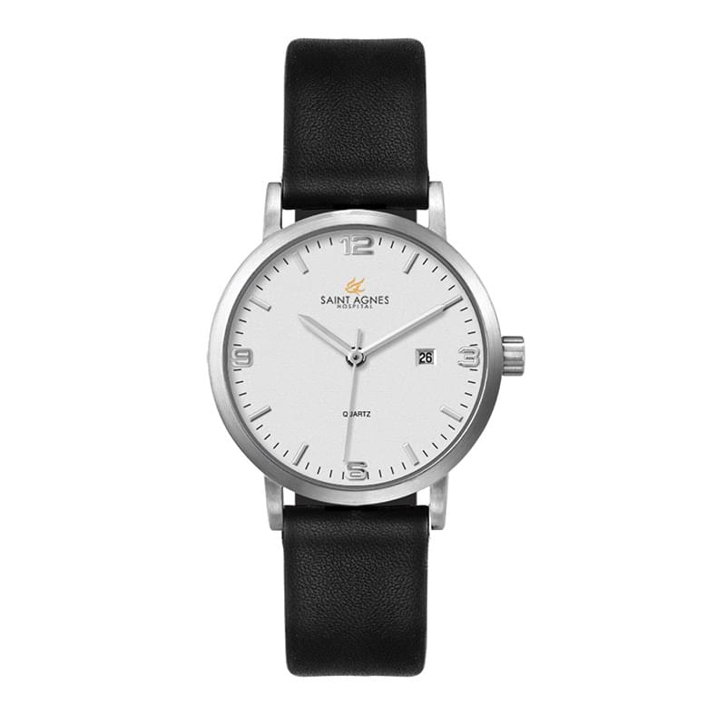 20MM STEEL SILVER CASE, 3 HAND MVMT, DTE DISPLAY, WHITE DIAL, LEATHER STRAP, FLAT MINERAL CRYSTAL, 5