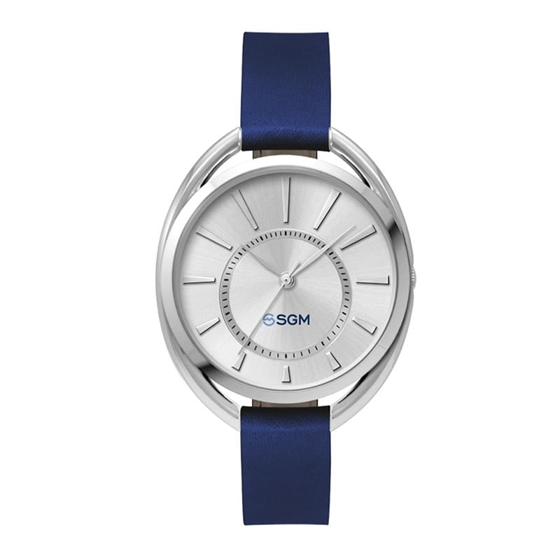 36MM METAL OVAL SILVER CASE, 3 HAND MVMT, SILVER DIAL, LEATHER STRAP, FLAT MINERAL CRYSTAL, 3 ATM WT