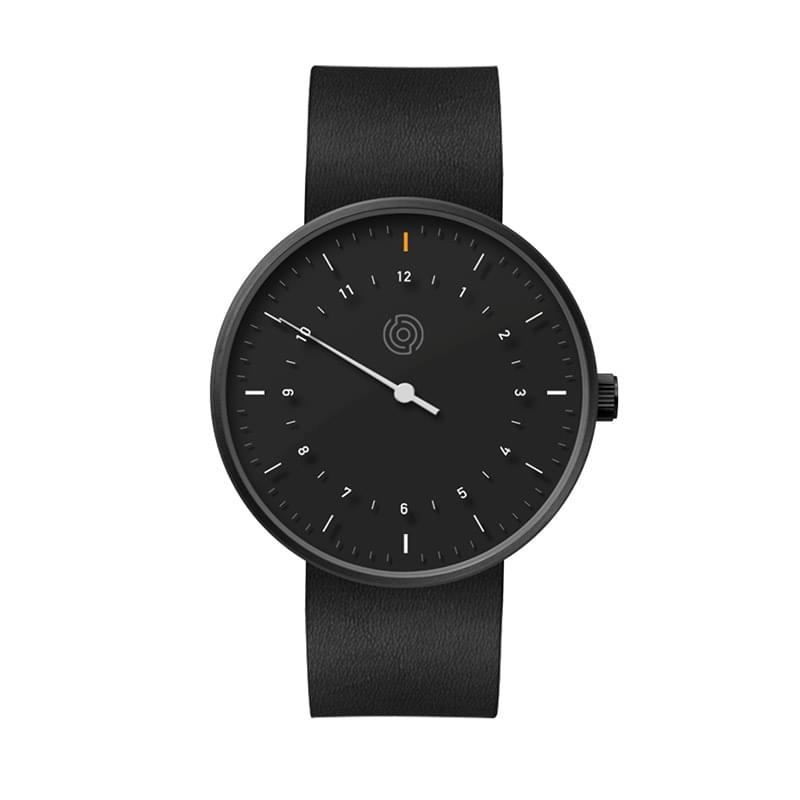 40MM STEEL BLACK CASE, 1 HAND MVMT, BLACK DIAL, LEATHER STRAP, FLAT MINERAL CRYSTAL, 5 ATM WTR RESIS