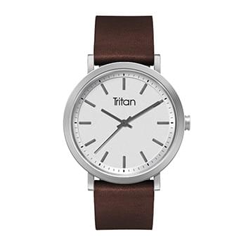 40MM STEEL MATTE SILVER CASE, 3 HAND MVMT, SILVER DIAL, LEATHER STRAP, FLAT MINERAL CRYSTAL, 5 ATM W