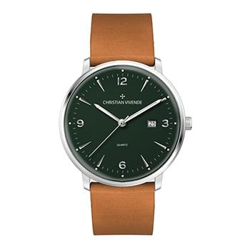 39MM STEEL SILVER CASE, 3 HAND MVMT, DTE DISPLAY, BLACK DIAL, LEATHER STRAP, FLAT MINERAL CRYSTAL, 5