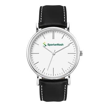 WC1554 38MM METAL SILVER CASE, 3 HAND MVMT, WHITE DIAL, LEATHER STRAP, FLAT MINERAL CRYSTAL, 3 ATM WTR RESI