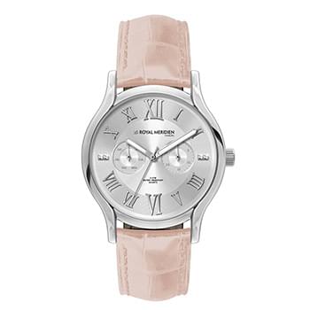 39MM METAL SILVER CASE, MULTIFUNCTION MVMT, SILVER DIAL, LEATHER STRAP, FLAT MINERAL CRYSTAL, 3 ATM