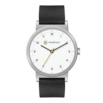 40MM METAL MATTE SILVER CASE, 3 HAND MVMT, WHITE DIAL, LEATHER STRAP, FLAT MINERAL CRYSTAL, 3 ATM WT