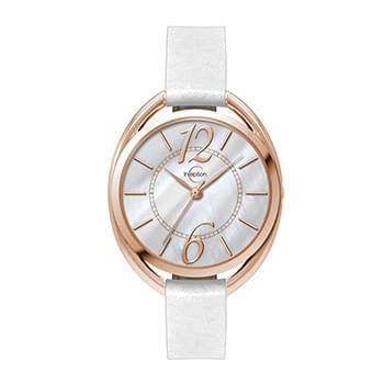 36MM METAL OVAL ROSE GOLD CASE, 3 HAND MVMT, WHITE MOP DIAL, LEATHER STRAP, FLAT MINERAL CRYSTAL, 3
