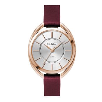 36MM METAL OVAL ROSE GOLD CASE, 3 HAND MVMT, SILVER DIAL, LEATHER STRAP, FLAT MINERAL CRYSTAL, 3 ATM