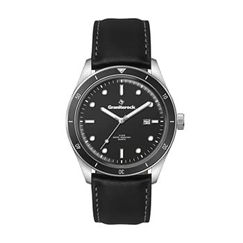 41MM STEEL SILVER CASE, 3 HAND MVMT, BLACK DIAL, DTE DISPLAY, BK ROTATING BEZEL, LEATHER STRAP, DOME